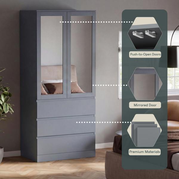 Vida Designs Denver 2 Door 3 Drawer Mirrored Wardrobe
