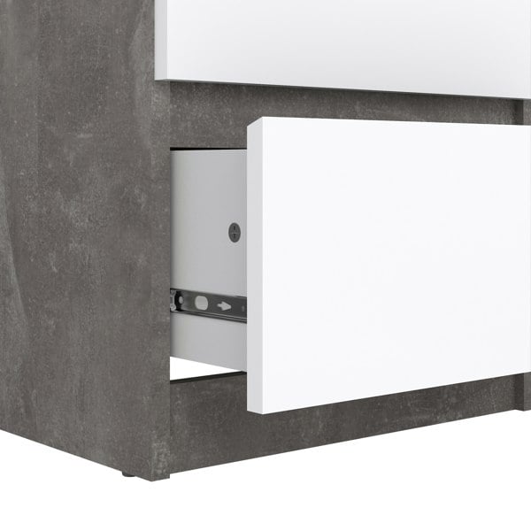 Furniture To Go Naia Narrow Chest of 5 Drawers in Concrete and White High Gloss