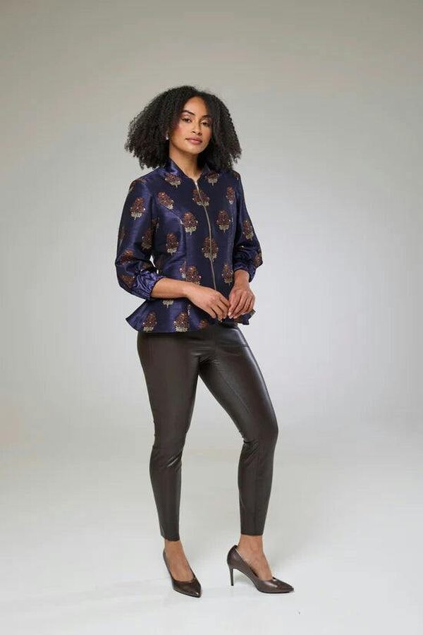 Lioness by TF Auburn Embroidered Raw Silk Fitted Jacket Blouse