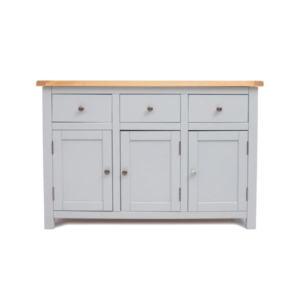 Argenta Light Grey 3 Drawer 3 Door Sideboard Brass Knob