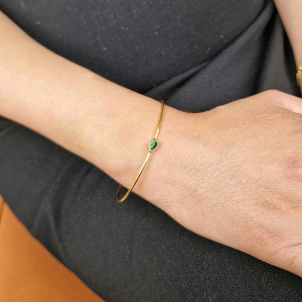 Gold Plated Minimalist Emerald May Birthstone Bangle