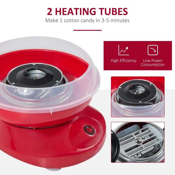 Red electric cotton candy machine showing clear lid over black heating unit