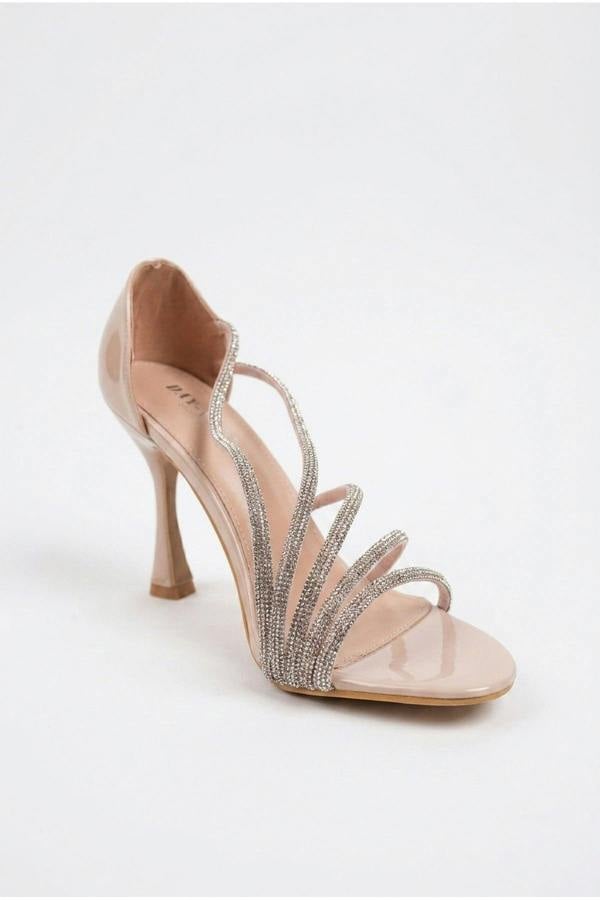 Thora Metallic Silver Rhinestone Strap Sandals - Nude