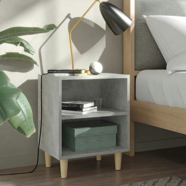 Berkfield Bed Cabinets with Solid Wood Leg 2 pcs Concrete Grey 40x30x50cm
