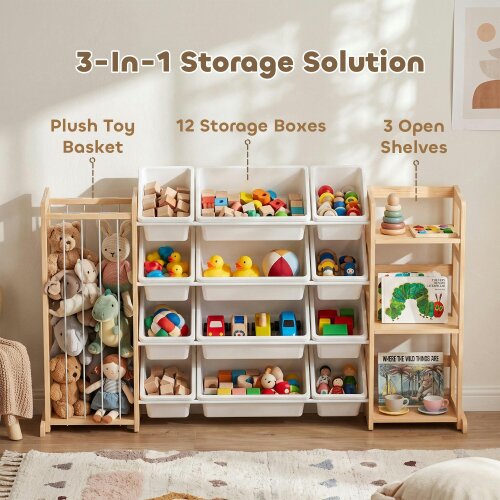 AIYAPLAY Wooden Toy Storage Unit with Stuffed Animal Storage, Bookshelf