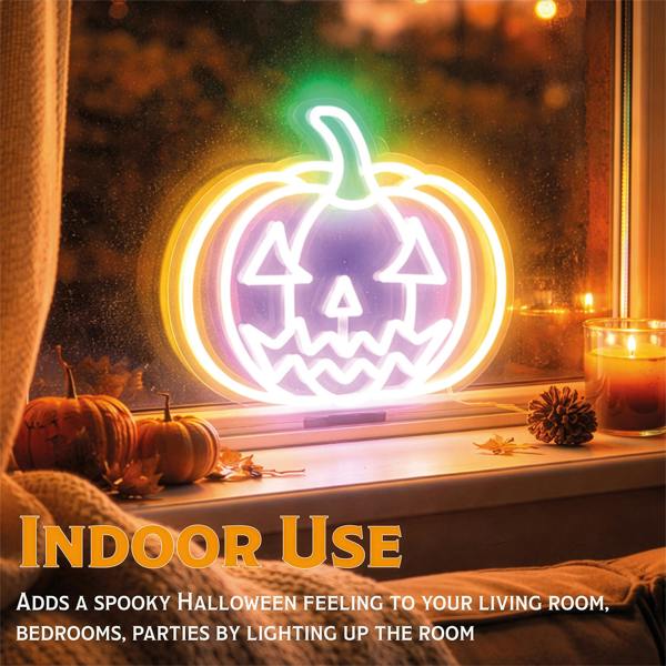 Fxlab Halloween Pumpkin Silhouette Neon Light Indoor USB Decoration 26.1x24.8cm