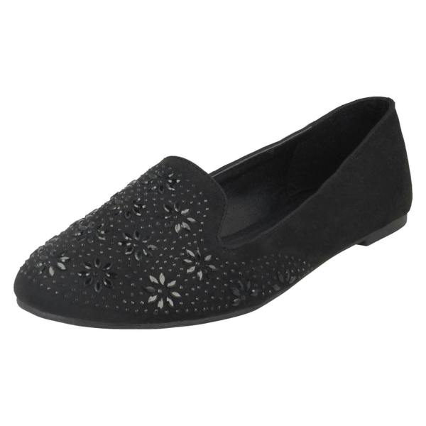 Spot On Ladies Spot On Flat Slipper Cut Ballerinas