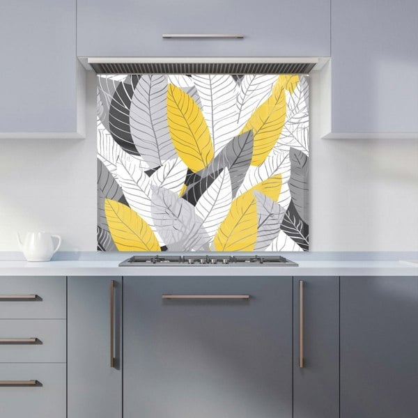 Warren Reed - Designer Yellow Grey Feather Leaves Kitchen Splashback