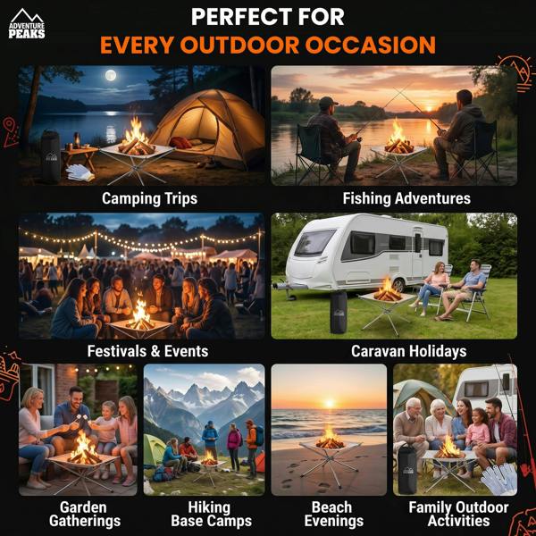 ADVENTURE PEAKS Portable Fire Pit for Camping with Heat Resistant Gloves & Storage Bag - Collapsible Fire Pit Stainless Steel Foldable Mesh