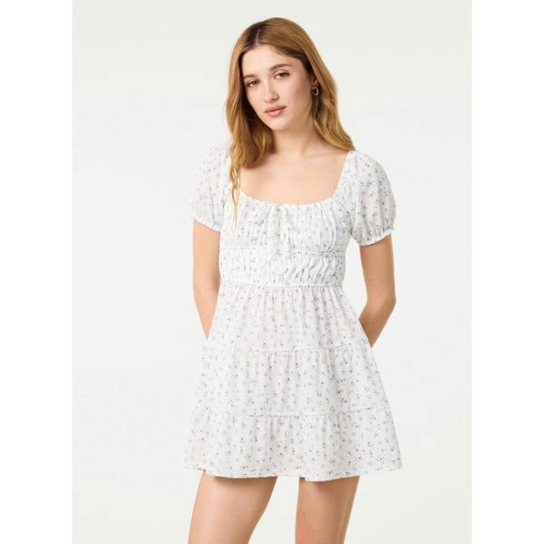 Pink Vanilla Jersey Cap Sleeve Ditsy Smock Dress
