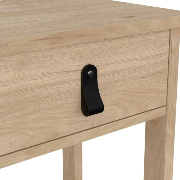 Wyld Haus Wildberry Natural Oak Wood Bedside Table 1 Drawer Leather Handle