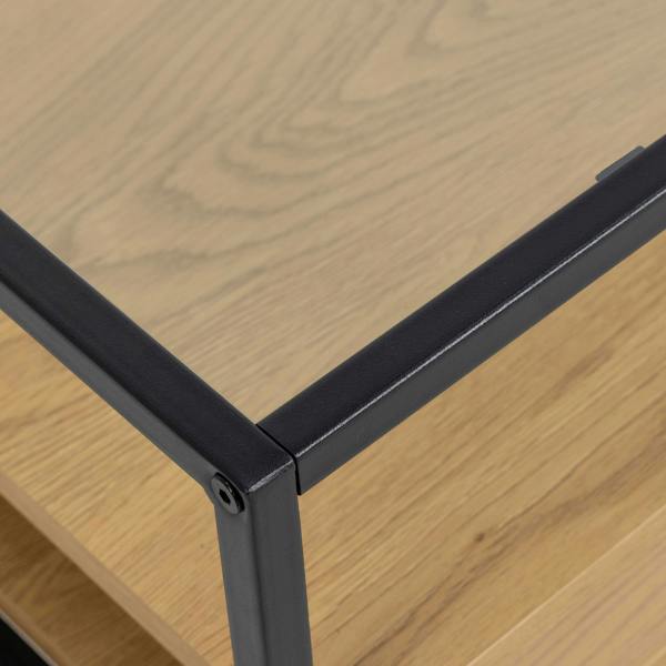 Wyld Haus Wrenna Black and Natural Oak Effect Square Coffee Table 2 Shelves Glass Top