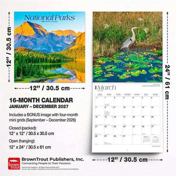 USA National Parks Calendar 2027, Wall Calendars, Month To View, Natural World, Gift