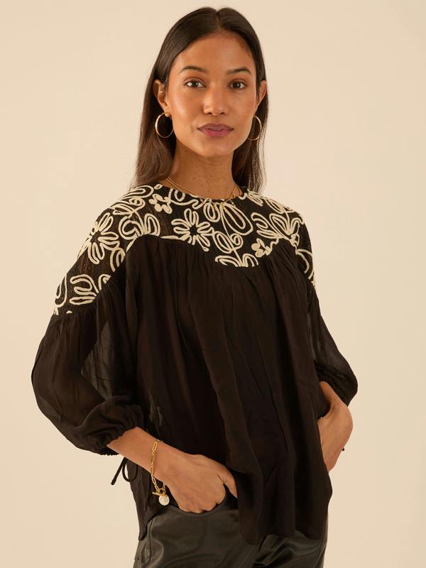 Rose & Nancy Rhea Black Boho Lace Top