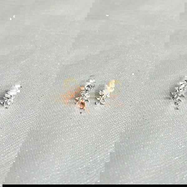 Pearl Stud Earrings with Crystal Vintage Inspired Earrings Rose Gold Back