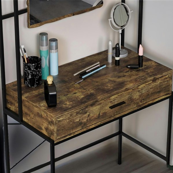 Rafaelo Mobilia Industrial Dressing Table With Mirror Rustic Brown