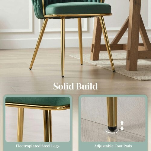 Wyld Haus Sosura Set Of 2 Dark Green Velvet Upholstered Dining Chairs With Woven Backrest