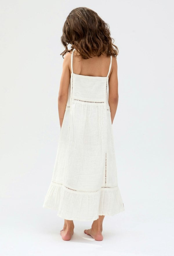 Kids Eina cotton Ladder Insert Embroidered Dress In white - image 6