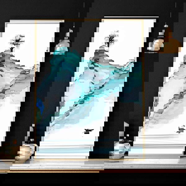 Art print set of 3 | Teal Japanese wall art print for living room