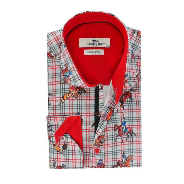DRESSAGE HORSES CHECK  PRINT SHIRT - Premium Men's Patterned Shirt by Claudio Lugli | Bold Design, Tailored Fit, Best Printed Shirts