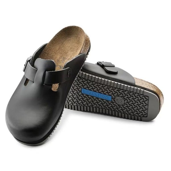 Birkenstock Boston Super Grip Natural Leather - Black - Daley Footwear