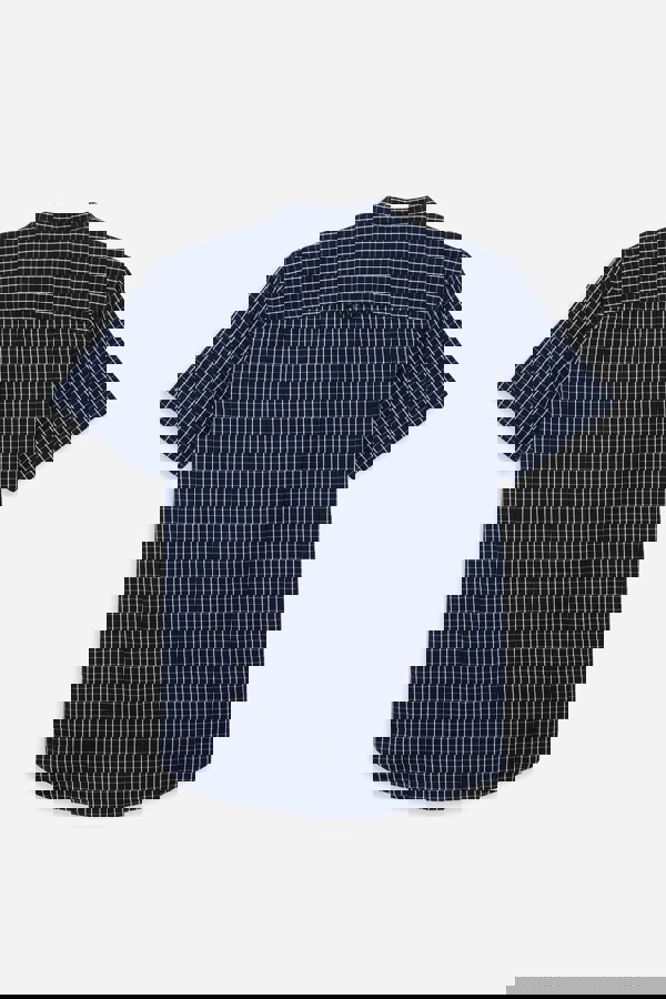 ENORSIA Black Check Grandad Collar Short Sleeve Shirt