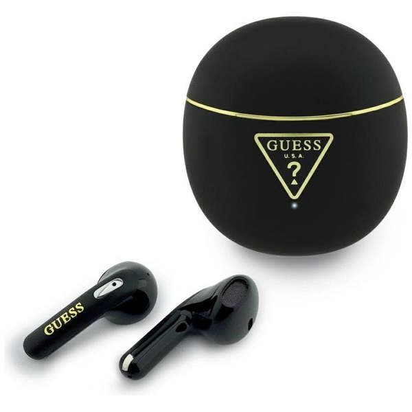 Guess Gold Line Triangle Logo TWS Earphone with Charging Case Black - GUTWSA15HETK