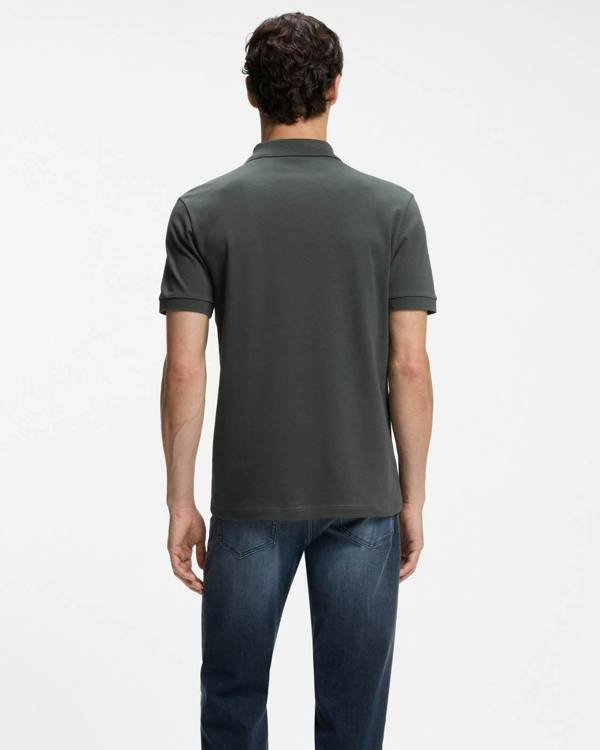 BOSS Orange Passenger Mens Stretch - Cotton Slim - Fit Polo Shirt with Logo Patch - Open Green 377 | CHO | Designer Mens Short Sleeve Polo Shirts