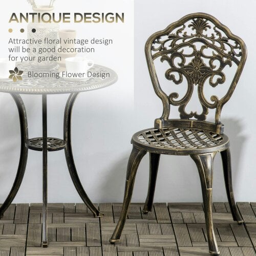 Wyld Haus Bava Cast Aluminium Bronze 3 Piece Garden Bistro Set With Parasol Hole Round Table