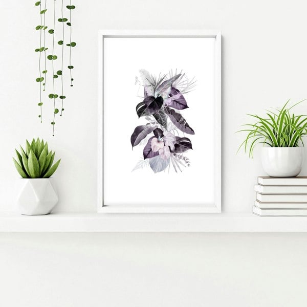 Wall decor for bathrooms | Set of 3 Tropical Purple wall art