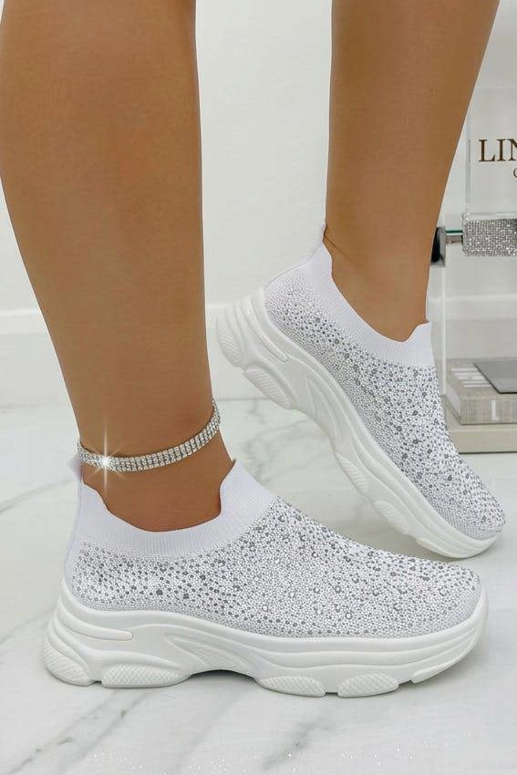 Love Lemonade Crystal Comfort Sporty Sock Stretch Trainers White