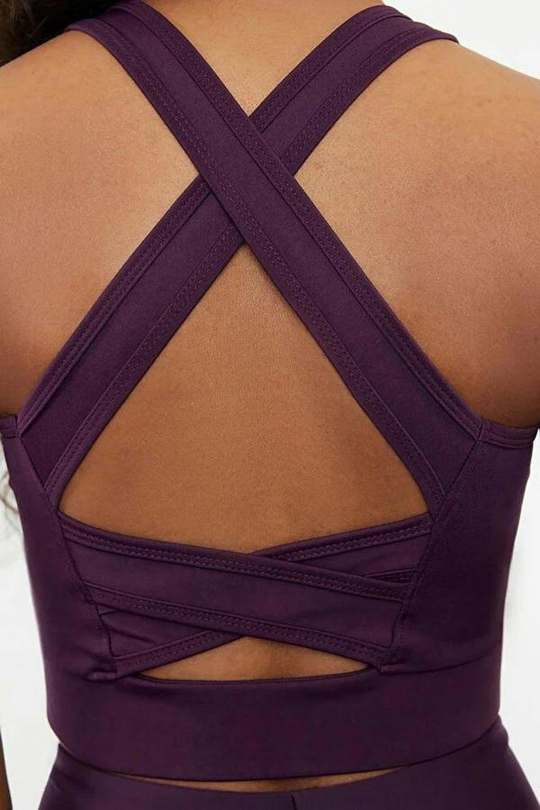 WOVCOR Padded, Thick-Strapped Knitted Sports Bra with Back Detail