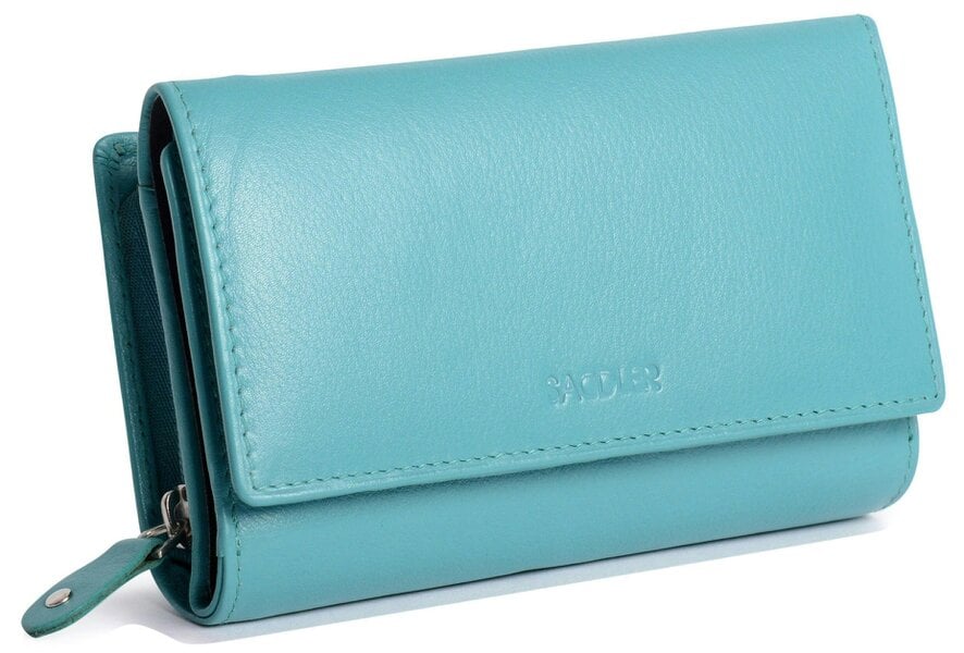 SADDLER PAULA Handmade Leather Trifold Purse – RFID Protected | 8 Card Slots, ID Window & Rear Zip Pocket | Gift Boxed - Teal
