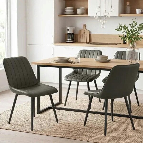 Faux Leather Upholstered Kitchen Chairs, Modern Dining Chairs Set of 2 with Metal Legs for Dining Room, Grey - Grey