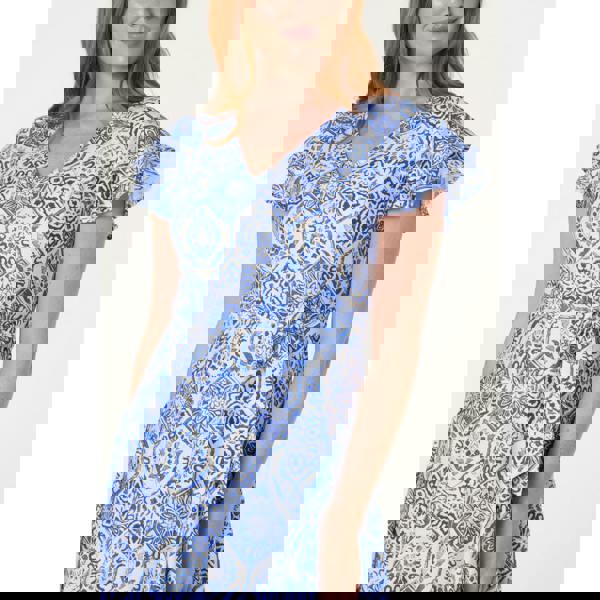 Blue Vanilla V Neck Godet Dress