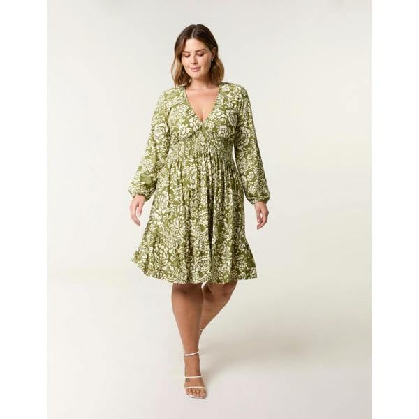 Blue Vanilla Curve Shirred Neck Elastic Mini Dress