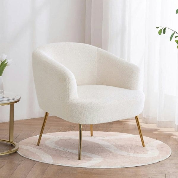 White Boucle Teddy Fabric Armchair with Metal Legs Tub Chairs Living and Home
