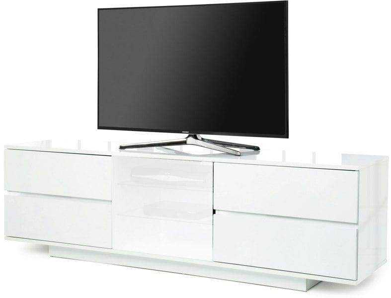 Centurion Supports AVITUS ULTRA White BeamThru Gloss Finish with 4-White Drawers and White Door 32"-65" Flat Screen TV Cabinet