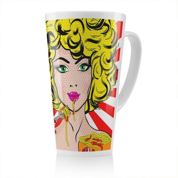Benjamin Tate Design Pop Art Young woman Eating Spaghetti Designer Latte Mug