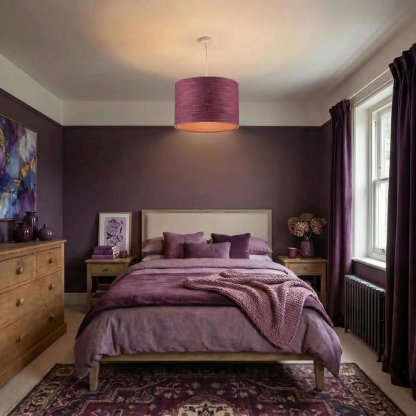 Tawny Port Burgundy Textured Linen Pendant Light Shade with Diffuser Image 6