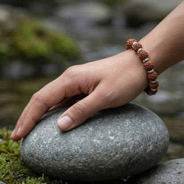 The Colourful Aura Silver Plated Large Rudraksha Hindu Unisex Bracelet