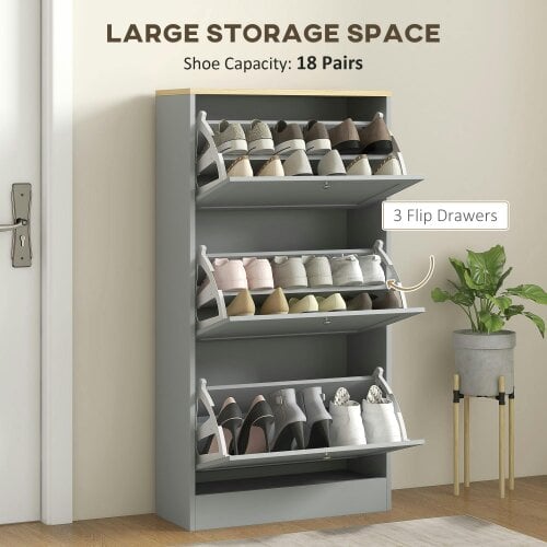 Wyld Haus Sari Wooden Grey Compact 3 Drawer Shoe Cabinet