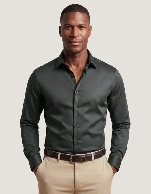 Men's Charcoal Plain Satin Dress Shirt