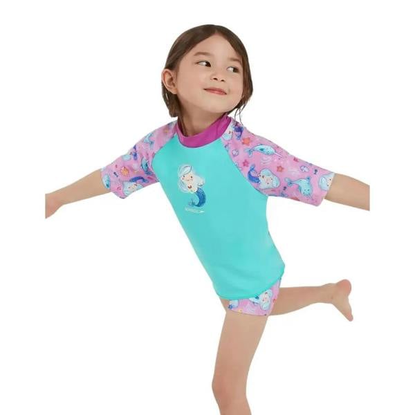 Speedo Tots Girls Printed sun protection mermaid rash guard swimsuit