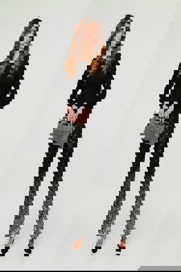 Black | Sparkly Sequin High Waist Flare Trousers
