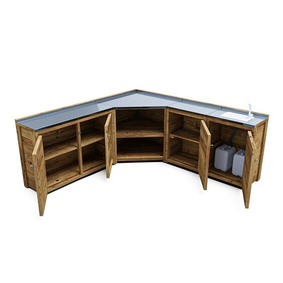 Dunster House Garden Kitchen with Right Side Sink W2m x D2m / W7' x D7' With Stainless Steel Countertop, UNIT II