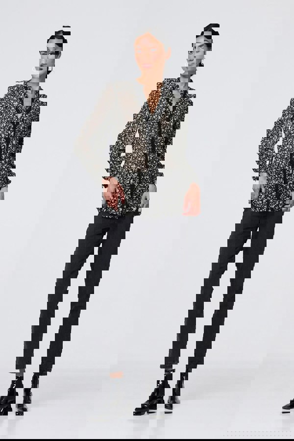 Black | Ditsy Floral Semi Sheer Long Sleeve Blouse
