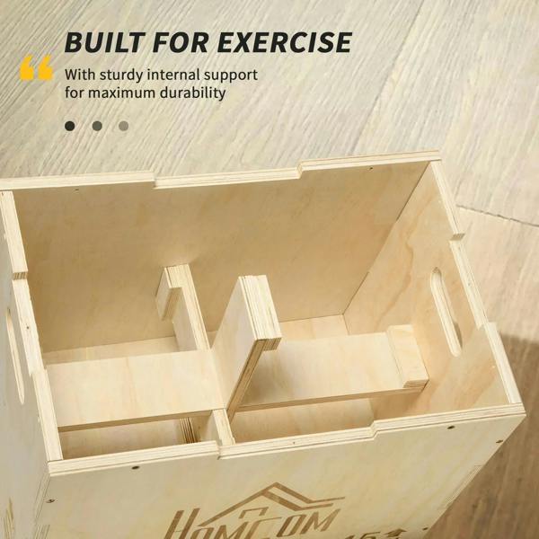Natural wooden plyometric jump box interior with reinforced compartments