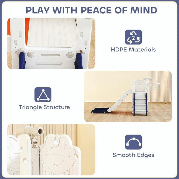 5 in 1 Kids Slide Set with Basketball Hoop, Climbing Frame, Telescope, Storage Box for Toddlers Ages 1-3, Orange
