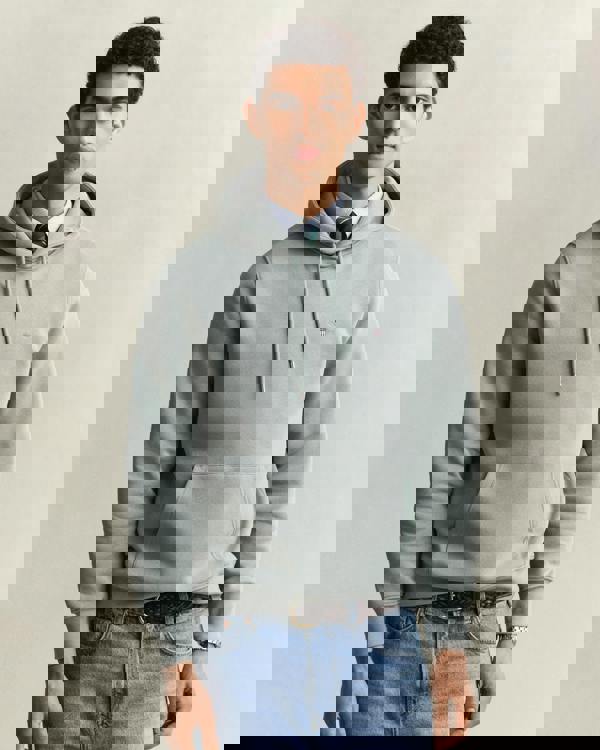 GANT Mens Regular Fit Shield Logo Pullover Hoodie - 10 Ceramic Grey